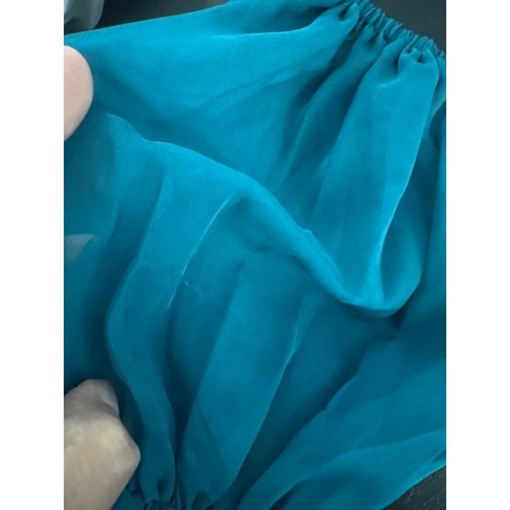 Mac Duggal Teal V-Neck Puff Sleeve Midi Dress - Picture 12 of 12